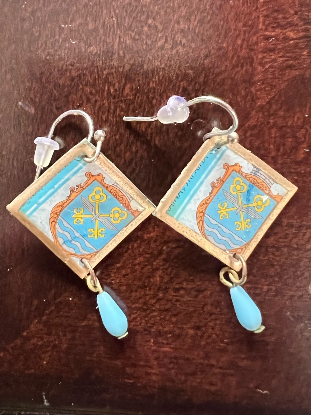 Ukrainian postage stamp earrings - lightweight, made in the USA